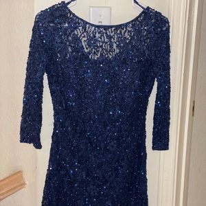 Navy blue midi sequins/lace dress